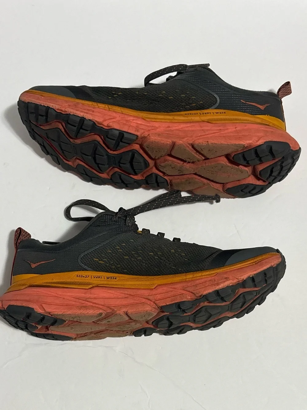 Hoka Women’s one one Sneaker in Gray with Pink & Orange Accents Size 7.5B